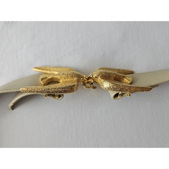 Vtg 1973 Mimi Di N Ivory Cream Leather Gold Buckle Love Birds Sparrows Belt - Picture 12 of 12